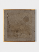 Hand painted wabi sabi textured wall art with earth tone plaster relief and circular sun form by Eliot Vermeer