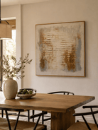 Modern textured abstract canvas in cream, greige, pale blue-grey and caramel brown