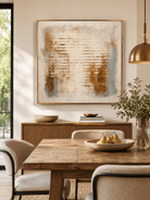 Weathered city grid wall art displayed in a neutral modern living room