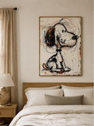 Hand-painted graffiti dog canvas on a warm ivory background