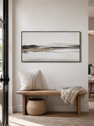 Wabi-sabi landscape canvas with an open white sky and dark horizon