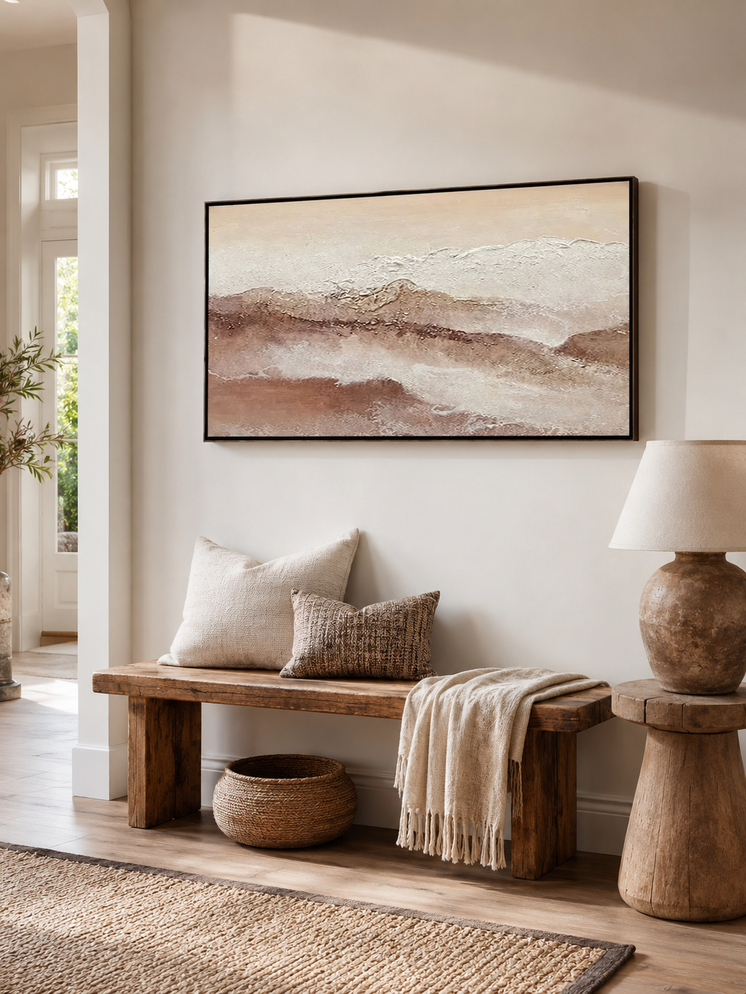 Modern neutral panoramic wall art inspired by desert hills