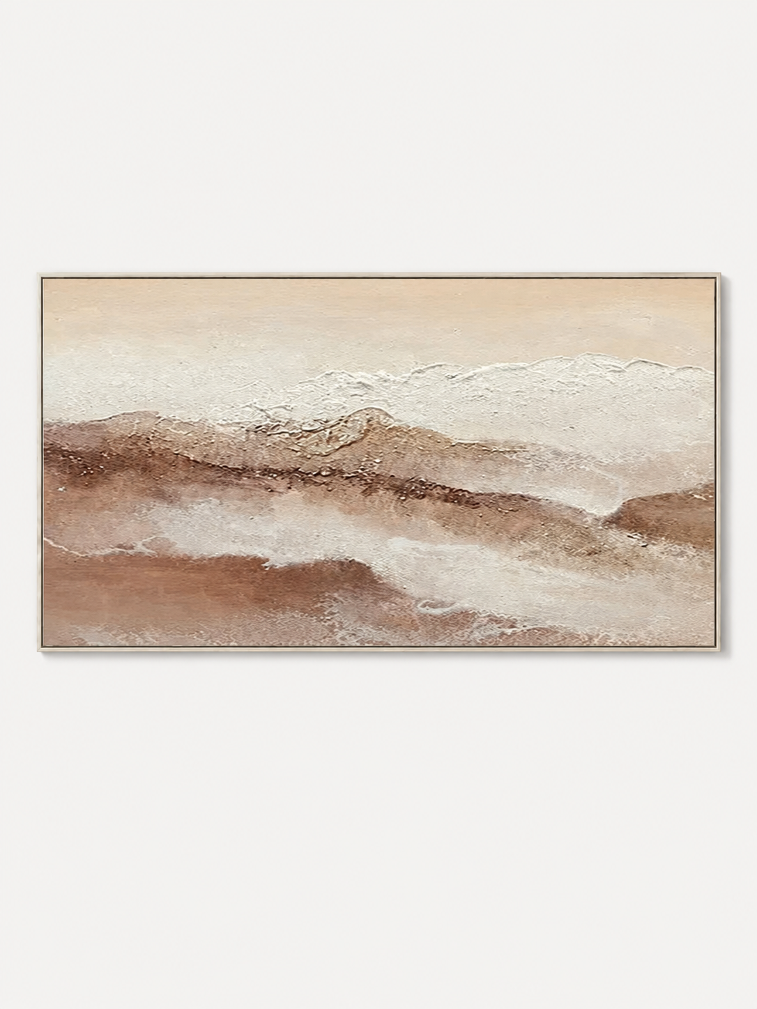 Hand-painted neutral abstract landscape wall art in cream, beige and warm earth tones with a panoramic desert horizon by Evelyn Li
