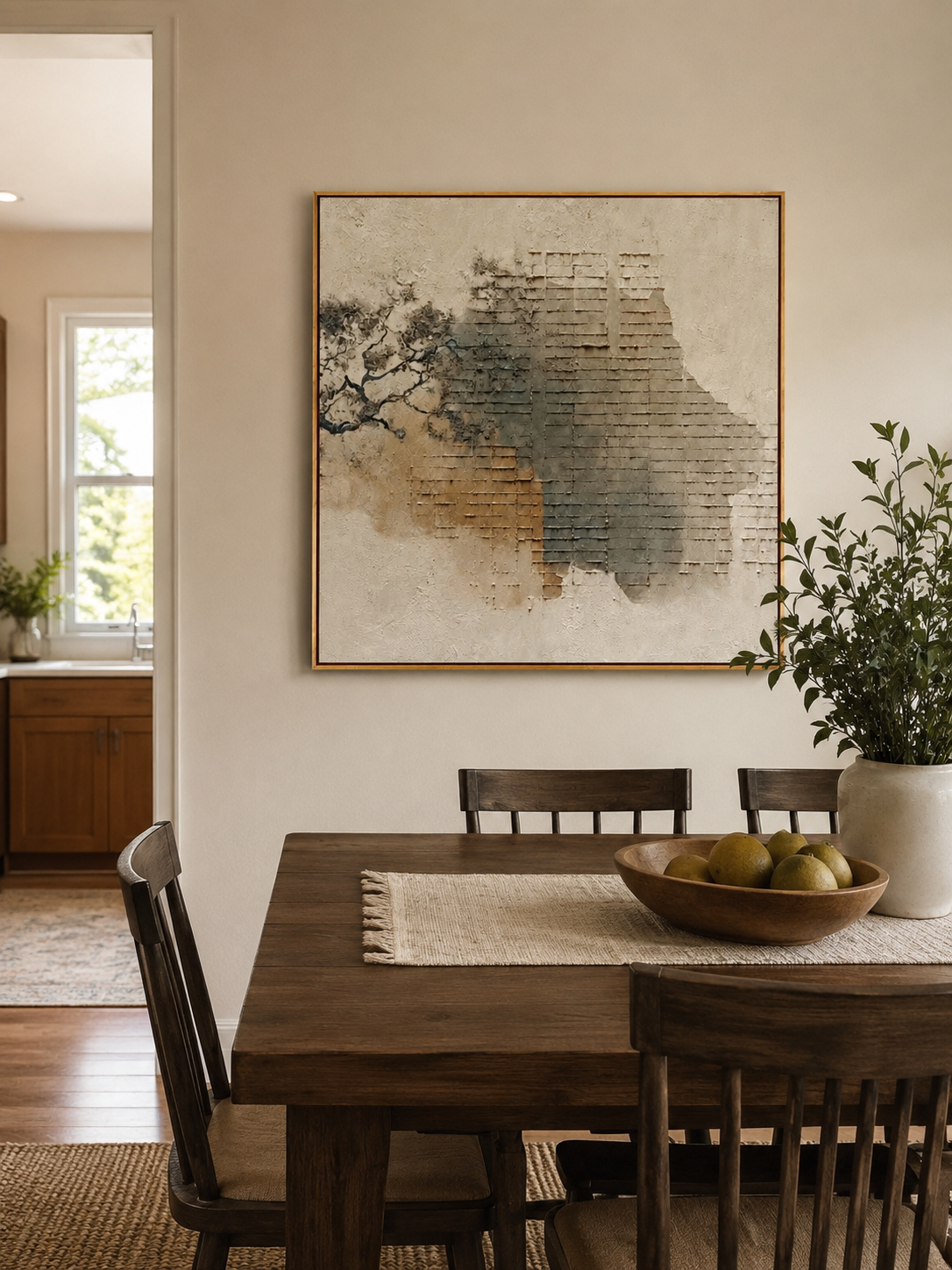 Modern textured canvas with weathered architectural shapes and cracks