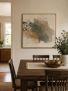 Modern textured canvas with weathered architectural shapes and cracks