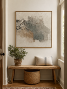 Architectural wall art in ivory, taupe, sage grey and charcoal