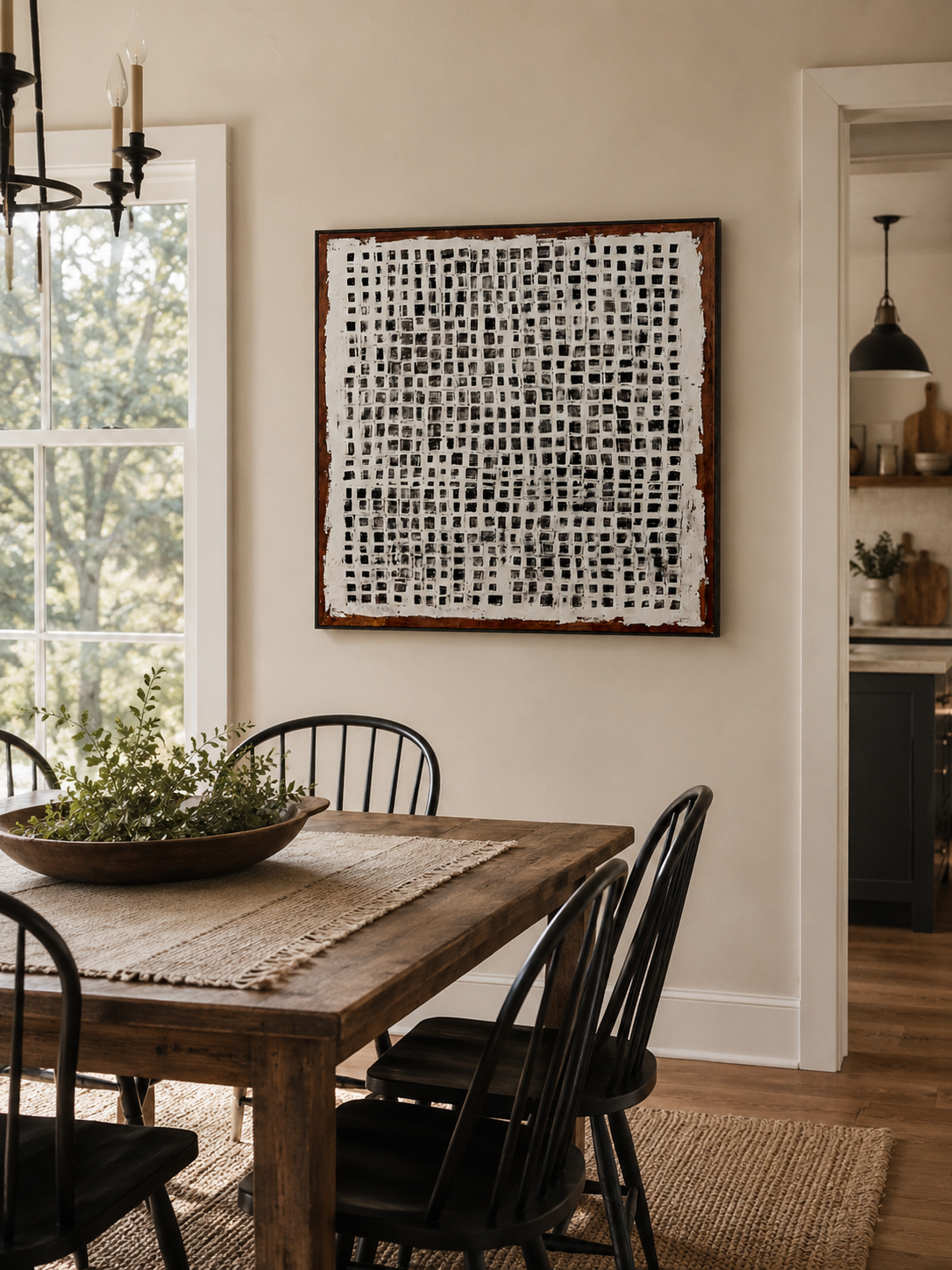 Modern minimalist geometric wall art with hand-painted grid texture