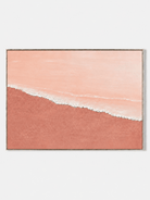Hand-painted pink beach wall art with blush sand and textured white ocean waves by Leo Liang on a white background