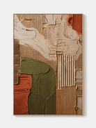 Hand-painted wabi-sabi textured geometric wall art in cream, olive green and rust by Lucien Hoffmann