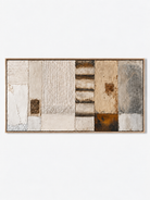 Hand-painted horizontal textured wall art in ivory beige stone gray and rust brown by Eliot Vermeer