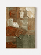 Hand-painted textured geometric wall art in terracotta, olive green, cream and earth tones by Lucien Hoffmann