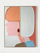 Hand-painted 3D heavy textured abstract figure painting in pink and peach by Eleanor Hayes, mid-century modern wall art for bedroom decor.