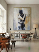 Hand painted contemporary abstract couple wall art with neutral tones and expressive romantic figurative brushwork for modern bedroom decor