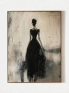 Heavy texture hand-painted abstract canvas painting of a woman in a black dress from behind with rich palette knife texture, modern wall decor by Eleanor Hayes.