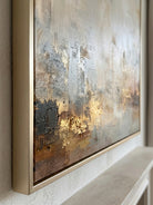 Hand-painted minimalist abstract landscape painting in warm earth tones like beige and brown by Evelyn Li, vertical 3D textured wall art for living room, organic modern decor.