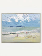 Hand painted textured coastal beach landscape wall art with ocean waves and soft blue sky for modern living room decor