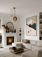 Original impasto alpine painting– pink-toned mountain landscape with tiny skiers, epic outdoor art for living room or study