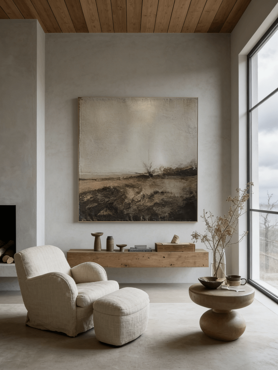 Original abstract landscape painting - textured earth tone artwork, wabi-sabi style wall art for living room or study decor