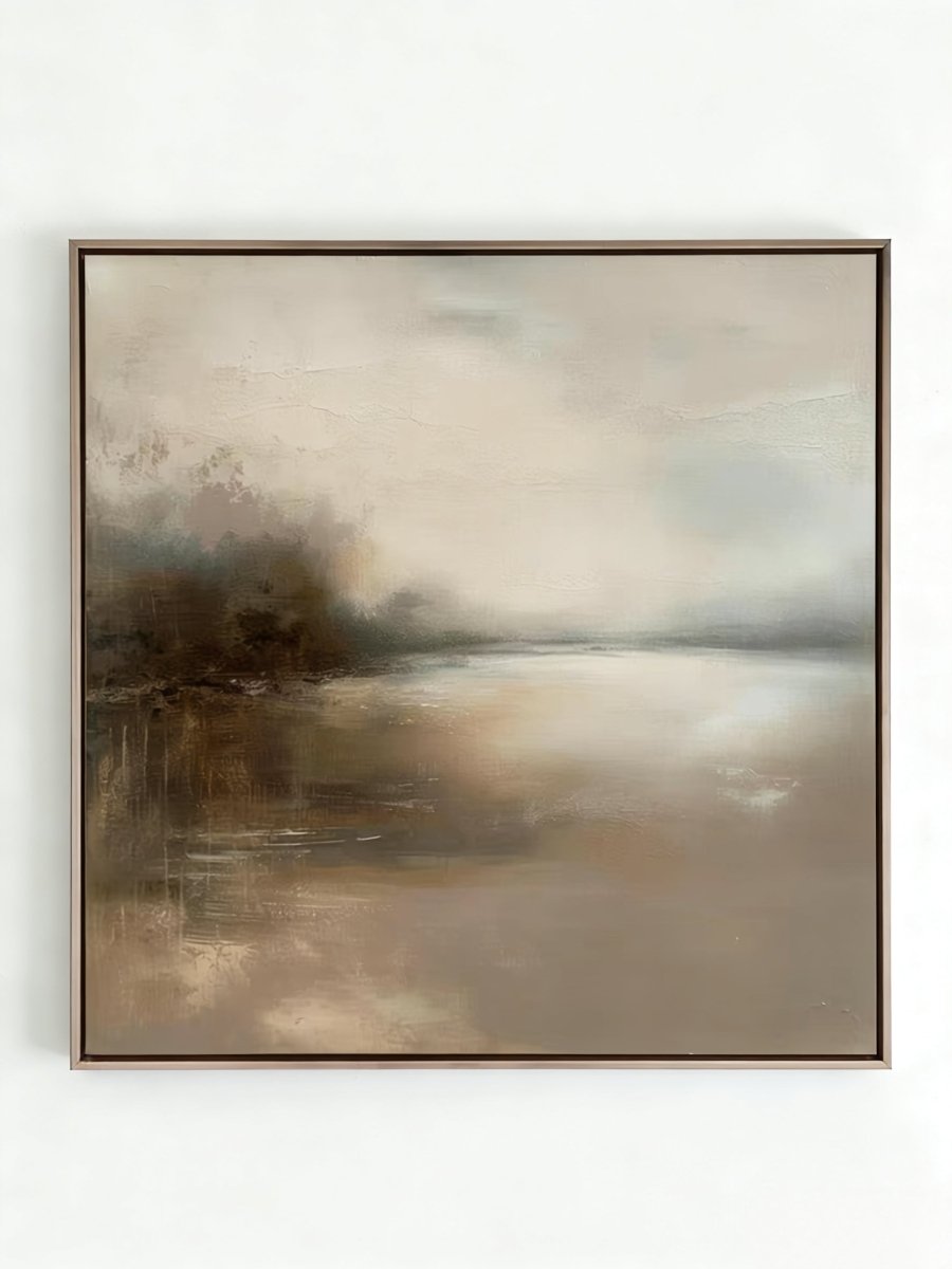 soft abstract art in muted earth tones with textured glazing, atmospheric wall decor for bedroom or meditation space