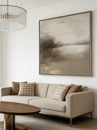 soft abstract art in muted earth tones with textured glazing, atmospheric wall decor for bedroom or meditation space