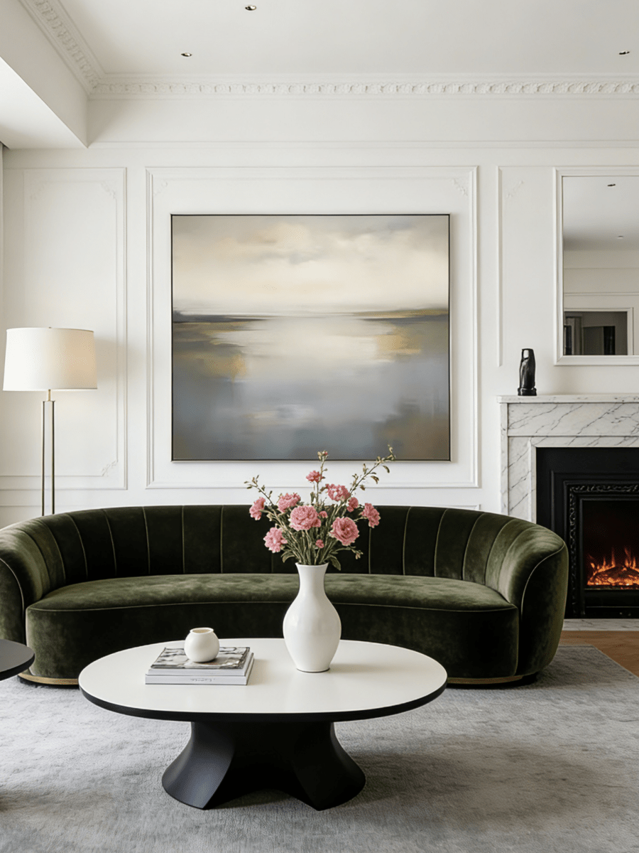 Original mirrored abstract landscape painting - meditative wall art for bedroom or calm interior decor