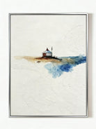 minimalist landscape painting– textured yurt in vast plains, travel-inspired art for contemplative interiors