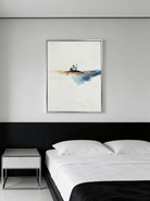 minimalist landscape painting– textured yurt in vast plains, travel-inspired art for contemplative interiors