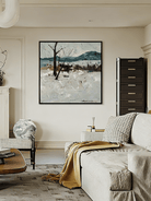 Hand-painted 3D relief oil painting featuring sculpted pebble-like textures on a divided black and beige earthy background.