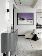 hand-painted oil painting featuring a wide snow-covered field under a soft lavender twilight sky with sparse trees.