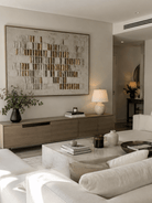 Hand painted neutral textured abstract wall art with geometric sculptural texture for modern minimalist living room decor