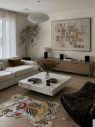 Hand painted neutral textured abstract wall art with geometric sculptural texture for modern minimalist living room decor
