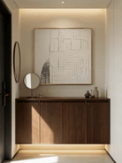 textural geometric painting– relief-style impasto blocks in neutral tones, minimalist abstract art for modern interiors