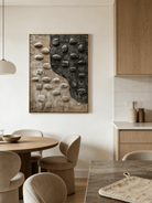 Hand-painted 3D relief oil painting by  featuring raised black and beige stone textures on a large vertical canvas for modern home decor.