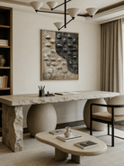 Hand-painted 3D relief oil painting by  featuring raised black and beige stone textures on a large vertical canvas for modern home decor.