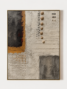 Hand painted textured abstract wall art with earth tone geometric design and raised 3D details by Eliot Vermeer