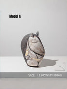 abstract ceramic horse head sculpture, hand-painted primitive animal figurine for modern rustic home decor.