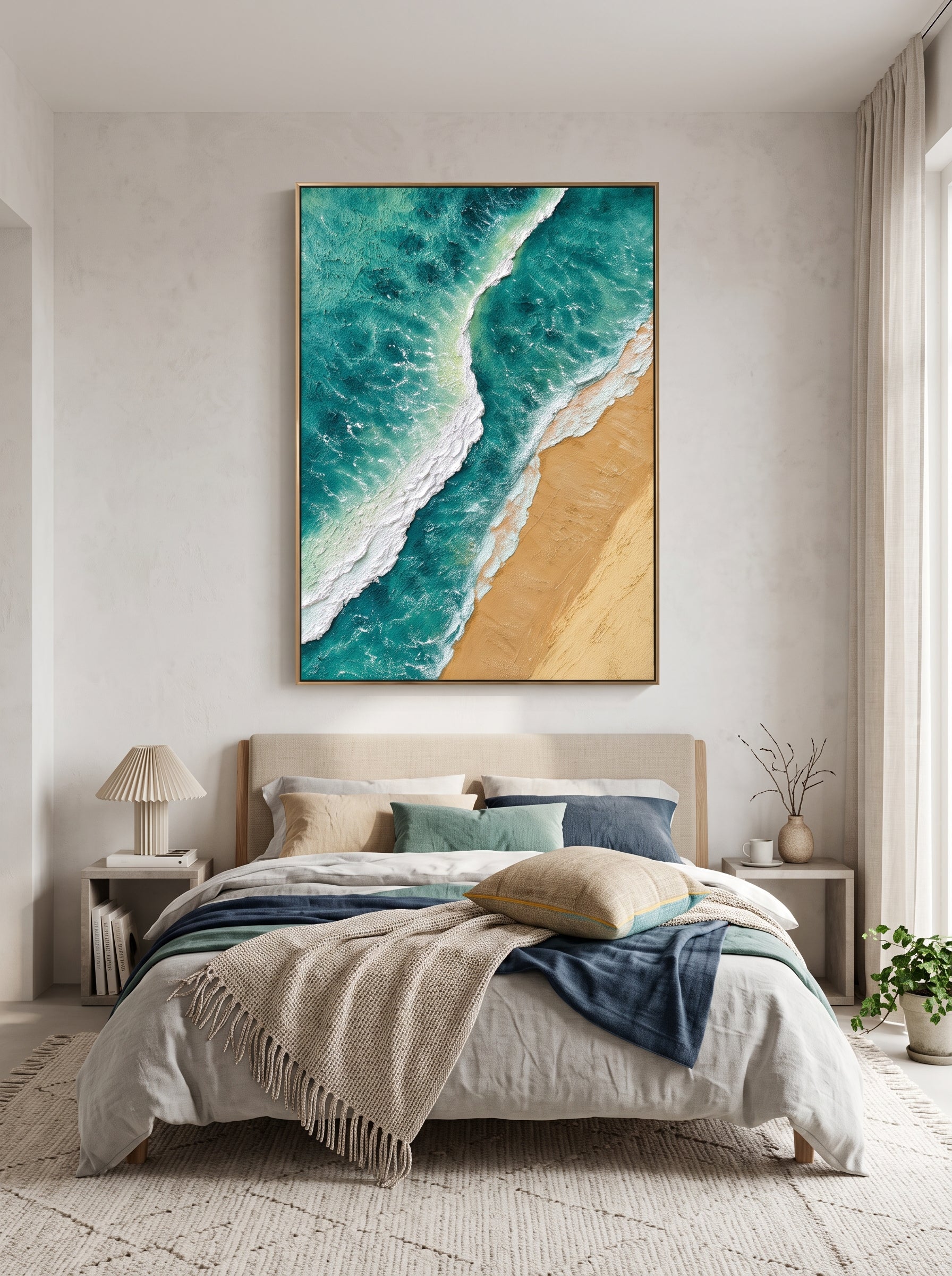3D Textured Beach Wall Art | Aerial Ocean Wave Textured Painting