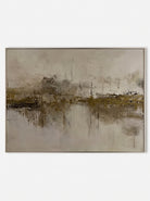 Wabi-Sabi horizontal olive marsh waterscape hand-painted textured canvas art by Evelyn Li in floating frame
