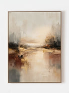 Wabi-Sabi vertical golden misty waterscape hand-painted textured canvas art by Evelyn Li in floating frame