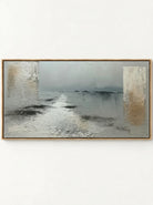 Wabi-Sabi textured misty lake landscape hand-painted canvas art by Evelyn Li