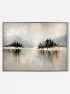 Textured misty lake landscape oil painting on canvas by Evelyn Li with heavy impasto finish - WABI Wall Art
