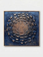 Textured square indigo blue concentric ripple relief painting on canvas by Eliot Vermeer - WABI Wall Art