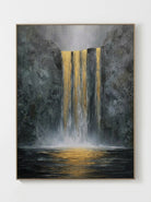 Wabi-Sabi vertical golden waterfall hand-painted textured canvas art by Evelyn Li in floating frame