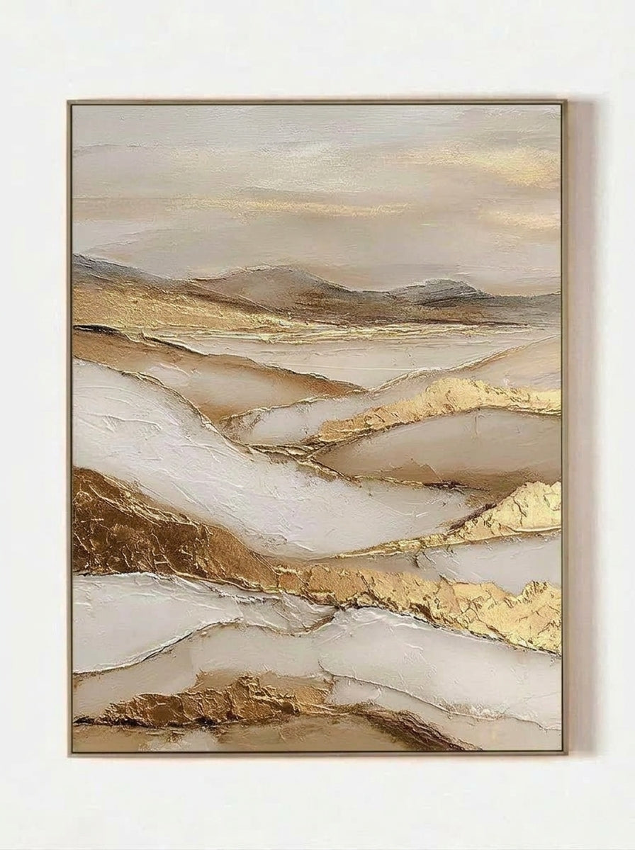 Wabi-Sabi vertical golden ridge mountain textured hand-painted canvas art by Evelyn Li
