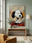 Hand-painted 3D textured street pop art cartoon dog painting by Kaelan Slate for modern home decor.