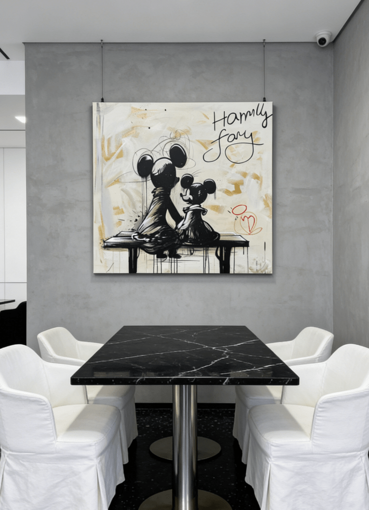 graffiti painting with two iconic cartoon characters sitting KS#0169 — styled display view 4.