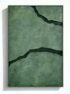 Hand-painted abstract river painting in black and green with heavy texture on canvas, modern textural wall art