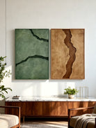 WABI abstract textured river wall art displayed as a diptych in a modern living room setting