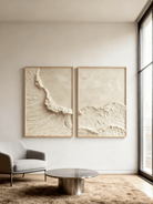 Hand-painted white ocean diptych wall art with heavy texture on two canvas panels
