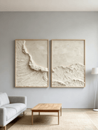 Hand-painted white ocean diptych wall art with heavy texture on two canvas panels